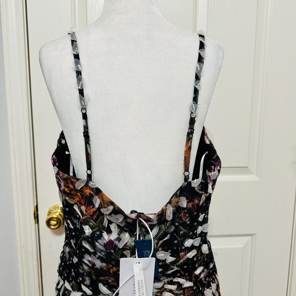 MARCHESA NOTTE EMBELLISHED PRINTED TULLE AND CREPE DE CHINE MIDI PARTY DRESS - Picture 7 of 12